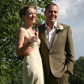 Ruched gown in golden green silk-satin and chiffon